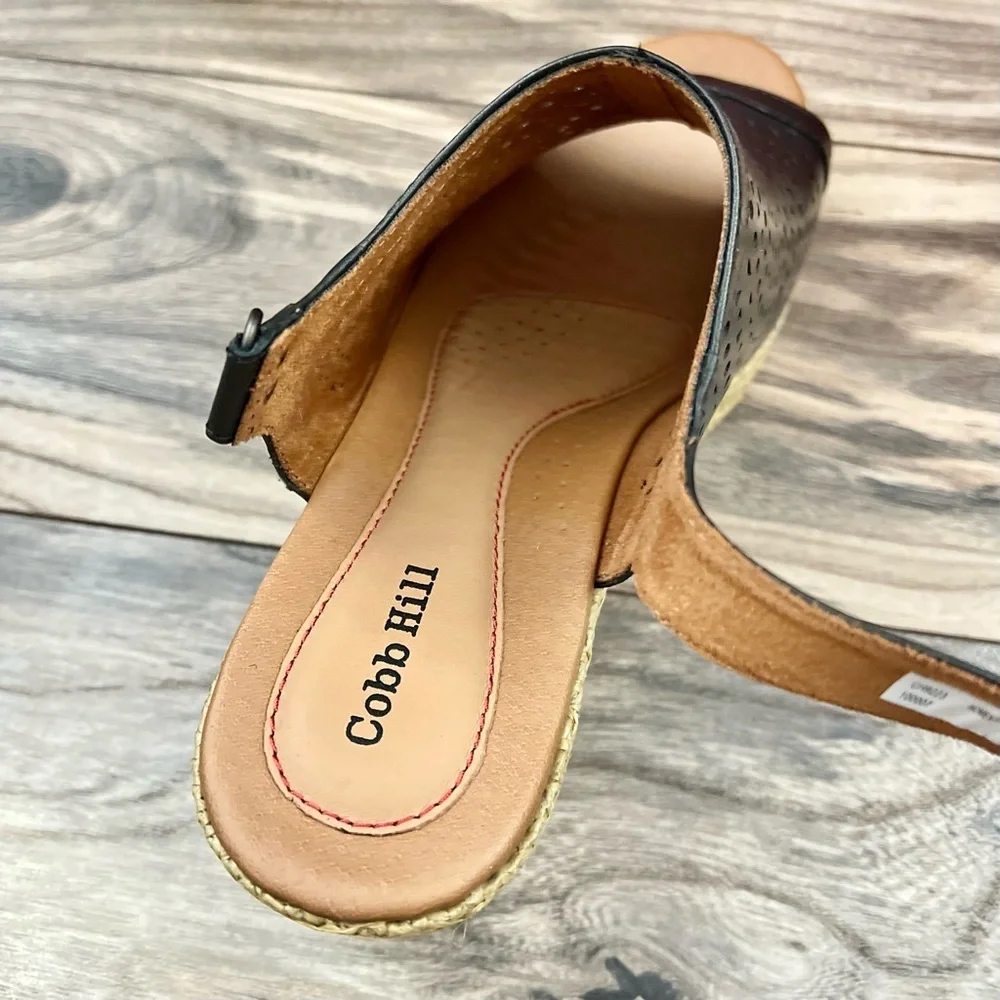 NIB Cobb Hill by Rockport 8W WIDE Erika Slingback Perforated Wedge Sandal Black